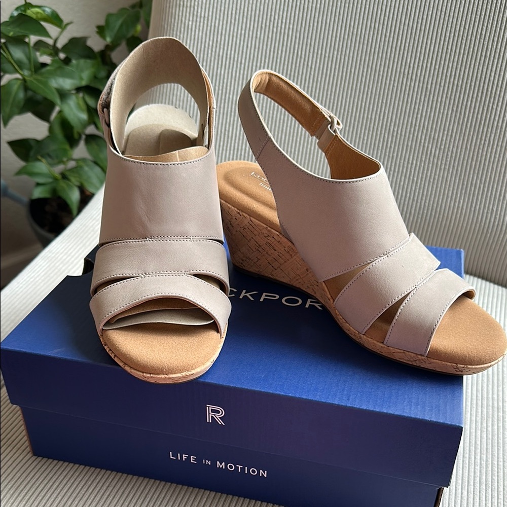 Rockport Briah Sling Women's Tan Wedge Sandals Simply Taupe Nubuck, Size: 8, 9.5
